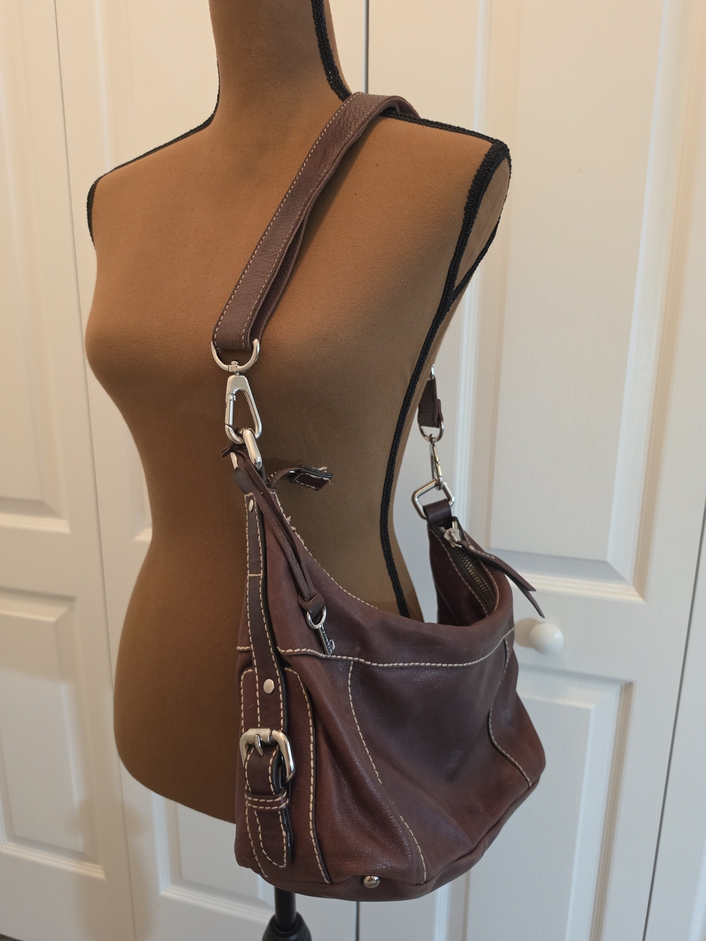 VTG Fossil ZB 2186 Brown Leather Hobo Bag Boho Y2K Indie Slouchy